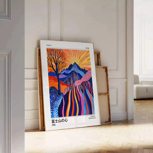 mesmerizing Fuji Spirit Yayoi Kusama poster white blue tones touch artistic elegance space sizes A4 cm A0