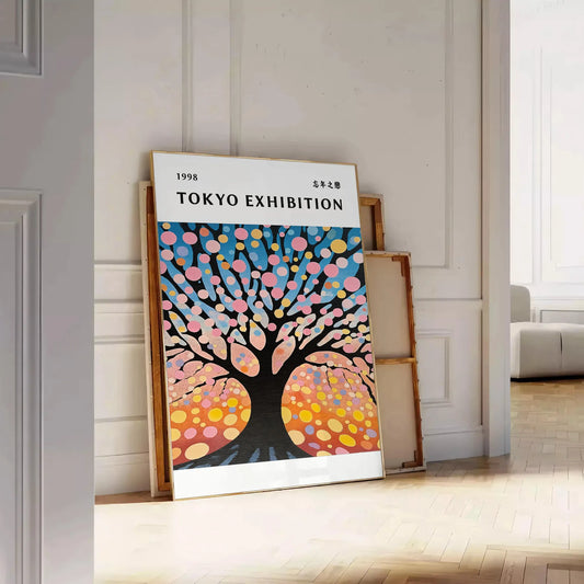 captivating beauty Cherry Tree Yayoi Japanese poster vibrant green orange hues traditional artistry stunning piece touch nature culture room sizes A4 cm A0